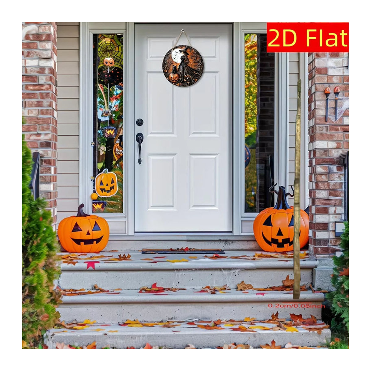 Rundes Halloween-Holzschild mit Hexe, Kürbissen und Fledermäusen in Schwarz und Mehrfarbig von sjs - Bild 3