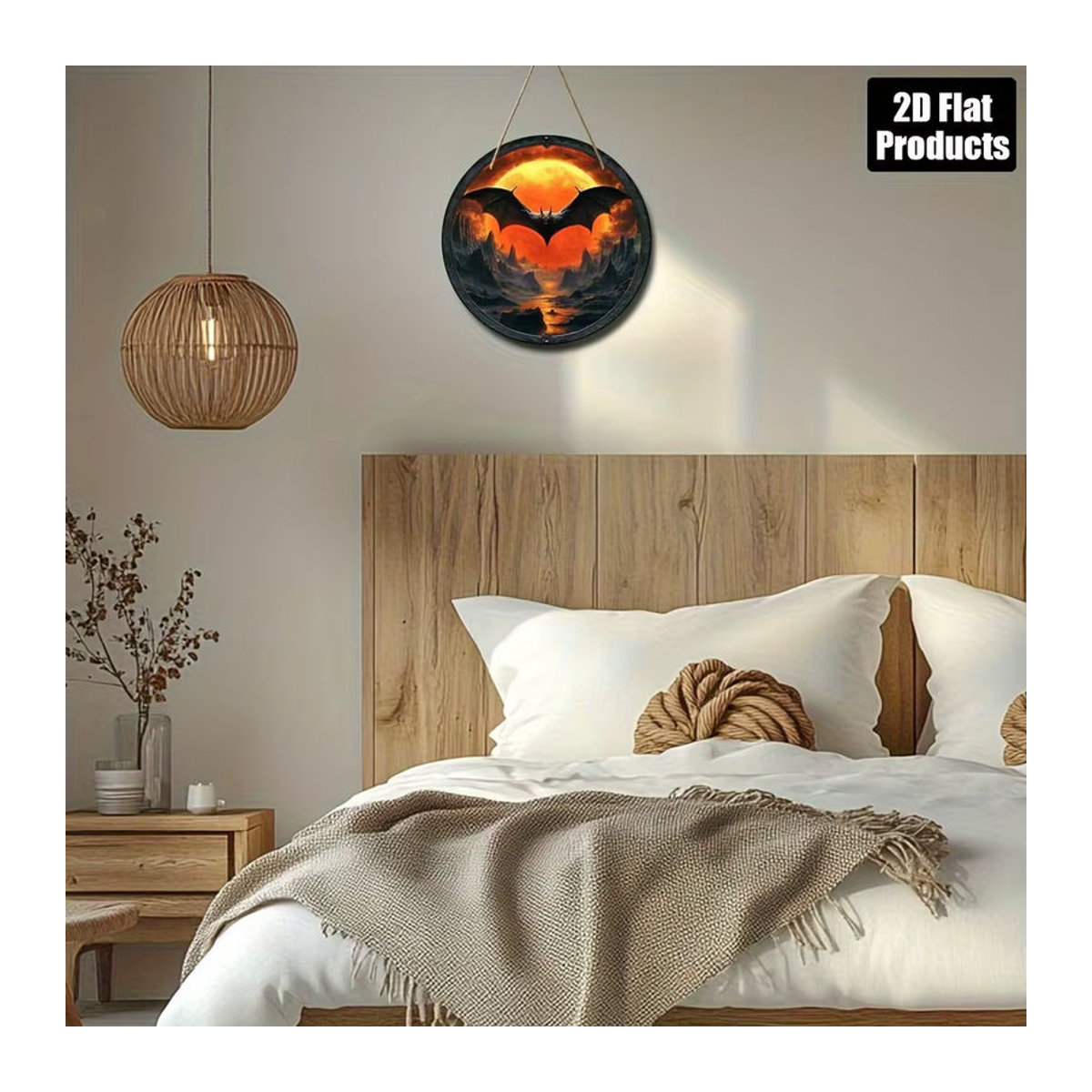 Rundes Halloween-Holzschild mit Tier-Motiv in Mehrfarbig, hängende Dekoration aus Holz - Bild 3