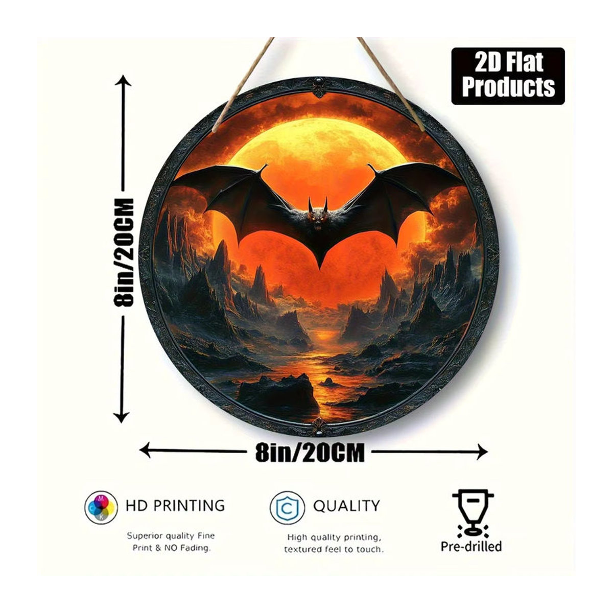 Rundes Halloween-Holzschild mit Tier-Motiv in Mehrfarbig, hängende Dekoration aus Holz - Bild 6
