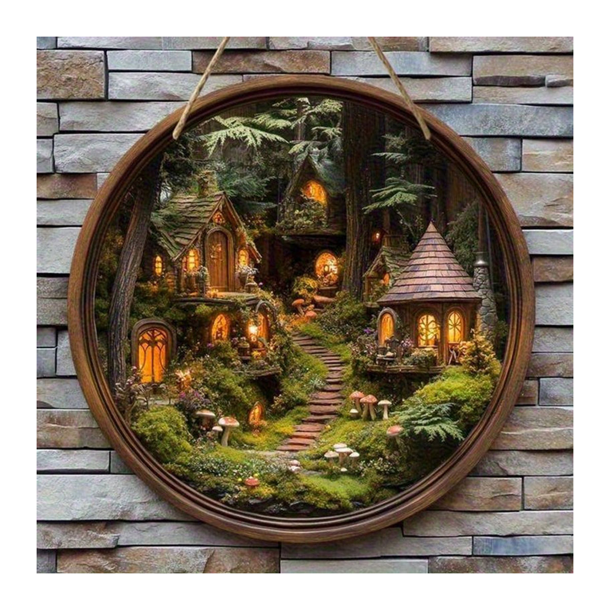Rundes Holzschild Magic Mushroom Town von Sjs, mehrfarbig, hängende Dekoration für Heim, Café und Büro - Bild 1