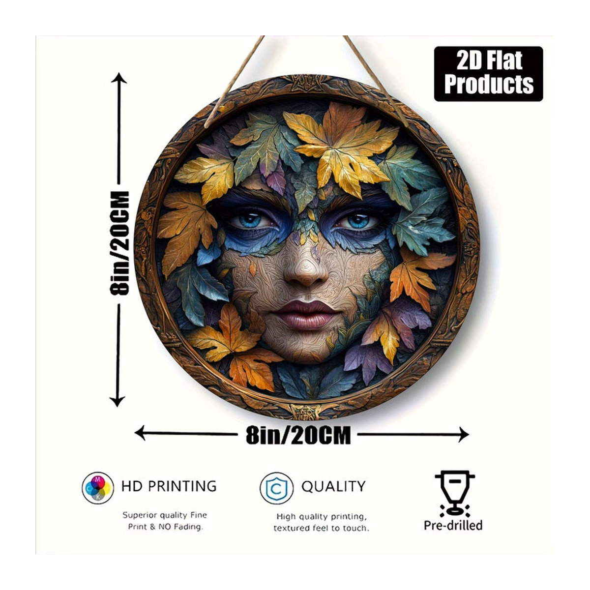 Rundes Holzschild mit Elfenmotiv von sjs, mehrfarbige hängende Dekoration mit floralem Herbstdesign - Bild 5