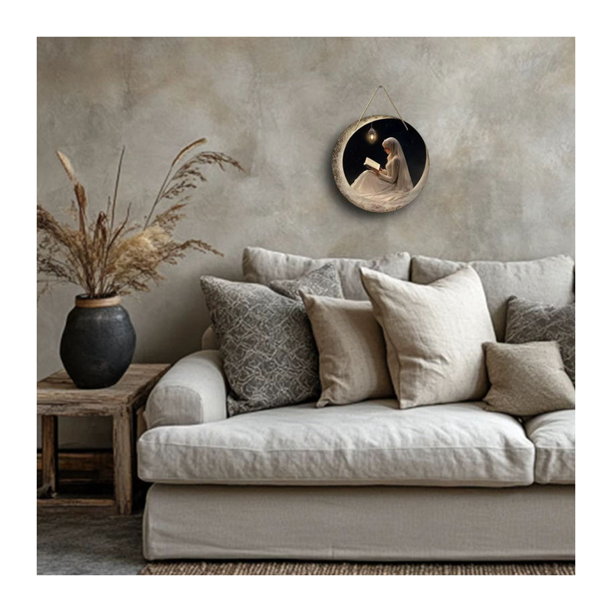 Rundes Holzschild mit Ramadan-Thema von Sjs, mehrfarbige orientalische Dekoration mit floralem Design zum Aufhängen - Bild 2