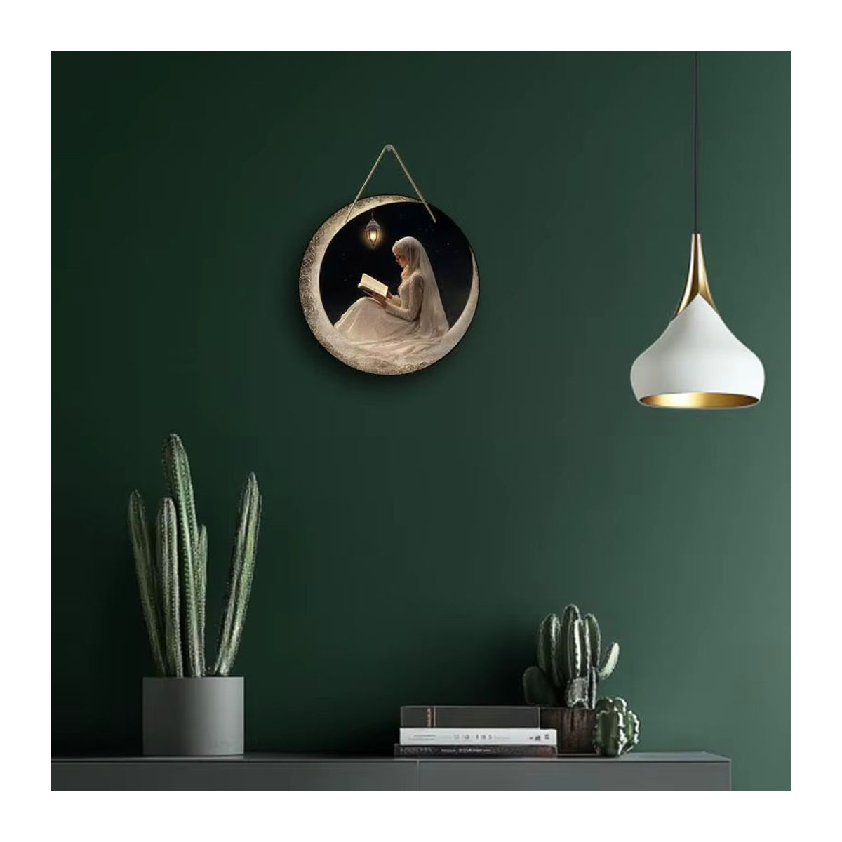 Rundes Holzschild mit Ramadan-Thema von Sjs, mehrfarbige orientalische Dekoration mit floralem Design zum Aufhängen - Bild 4