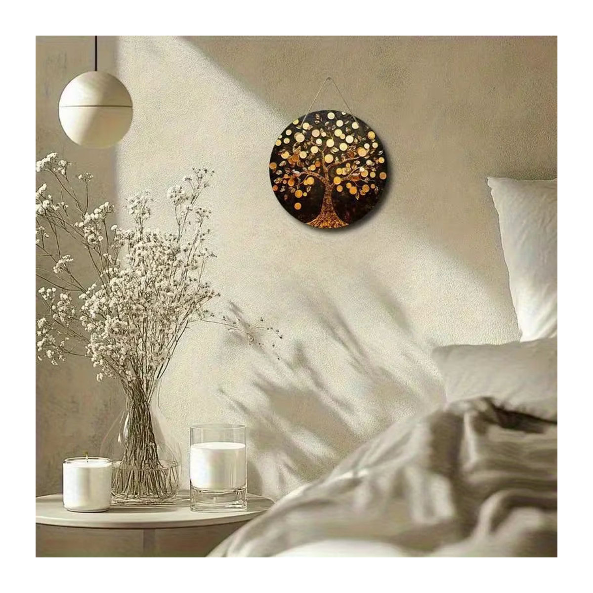 Rundes Holzschild sjs mit 2D Geldbaum-Design, Goldmünzen und Blättern zur Wanddekoration, mehrfarbig - Bild 2