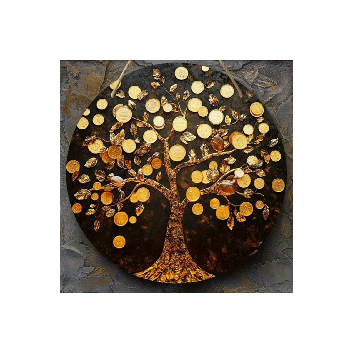 Rundes Holzschild sjs mit 2D Geldbaum-Design, Goldmünzen und Blättern zur Wanddekoration, mehrfarbig - Bild 7