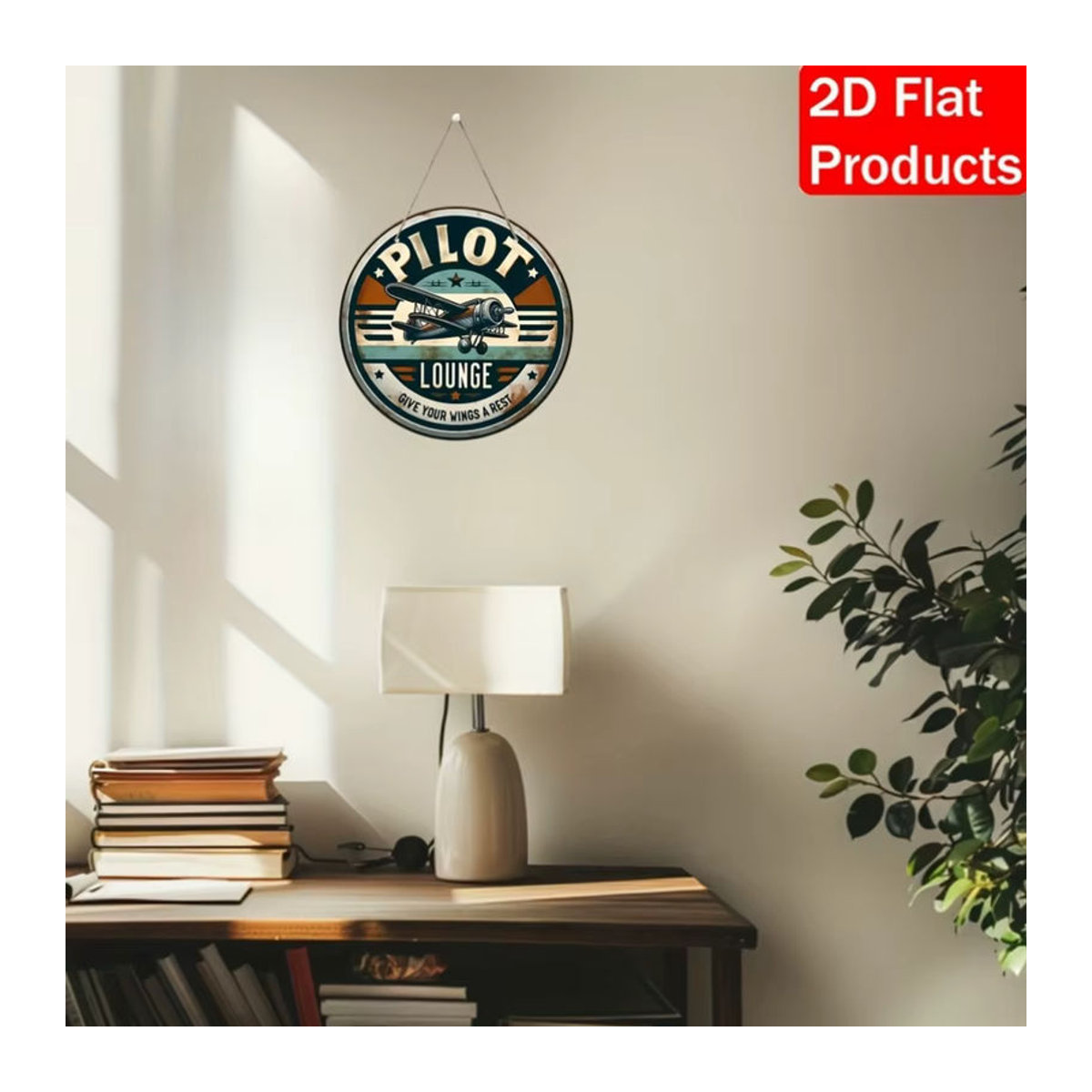 Rundes Holzschild sjs mit Doppeldeckermuster in Vintage-Optik, mehrfarbig, hängende Dekoration für Heim und Büro - Bild 1