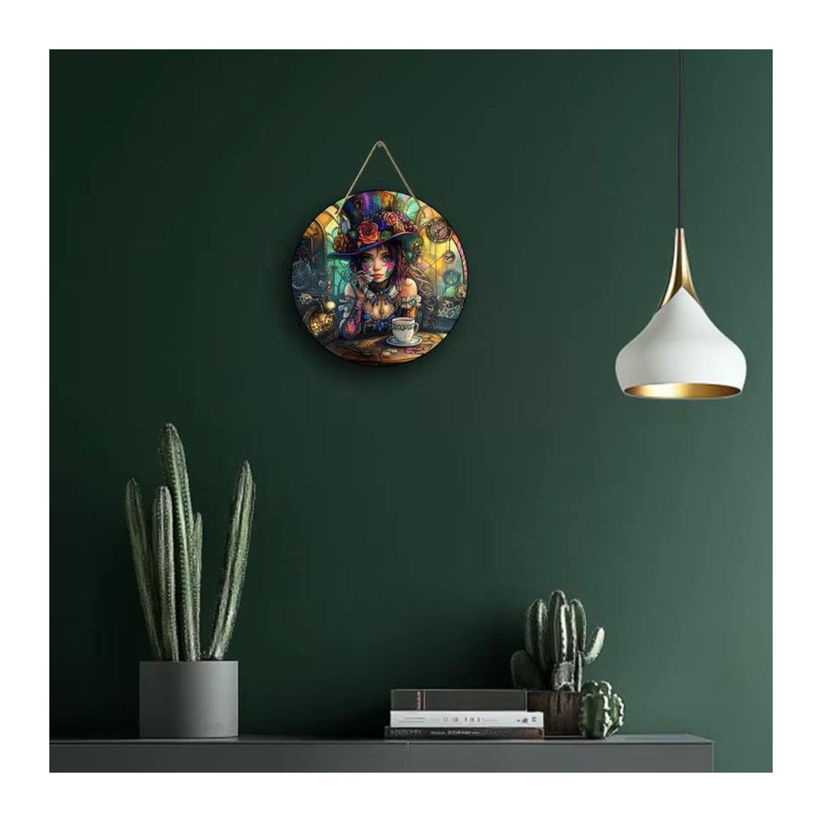 Rundes Holzschild sjs mit floralem Rosenmuster in Mehrfarbig zur hängenden Dekoration - Bild 4