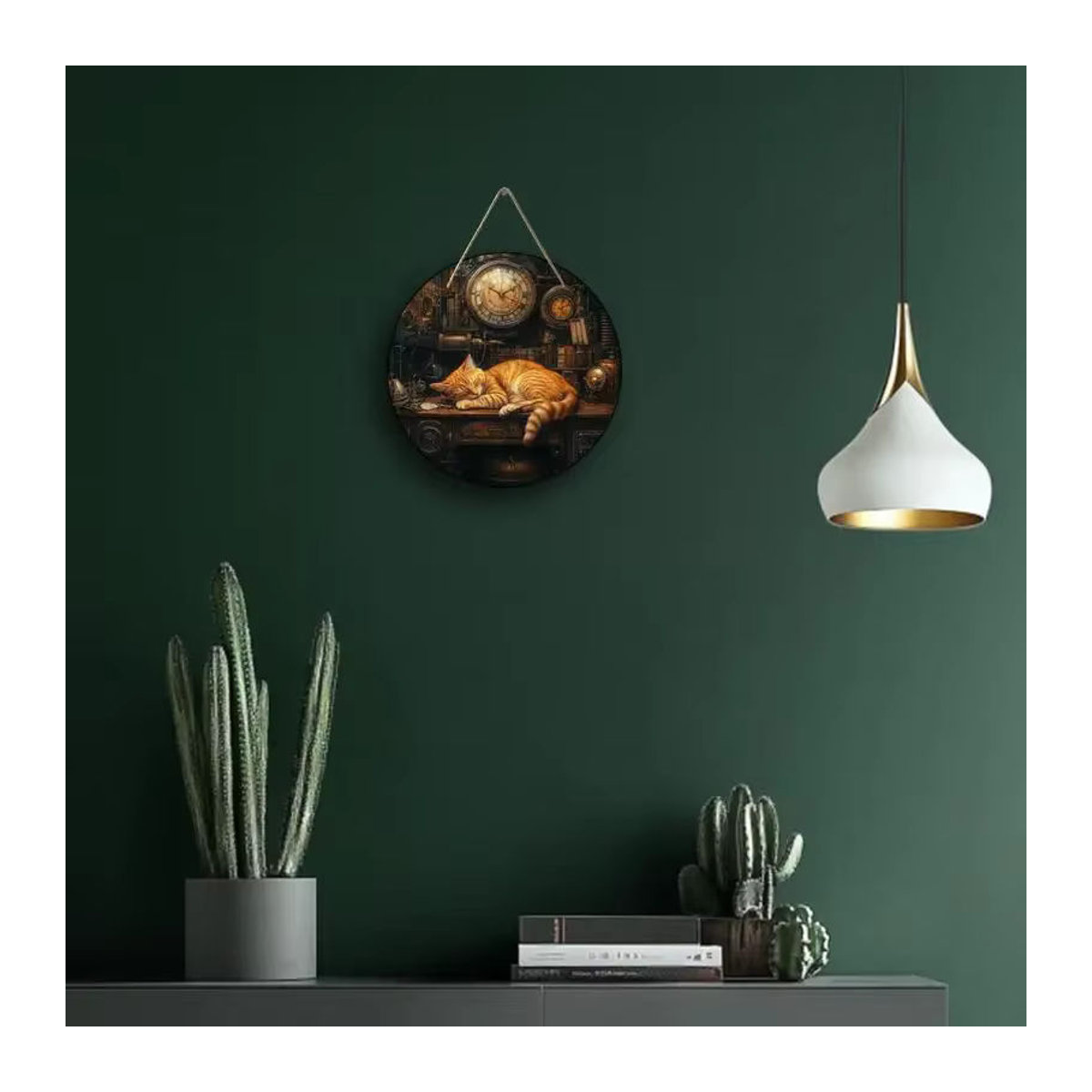 Rundes Holzschild Steampunk-Katze von sjs in Braun und Mehrfarbig mit Vintage-Uhrendesign zur Wanddekoration - Bild 2