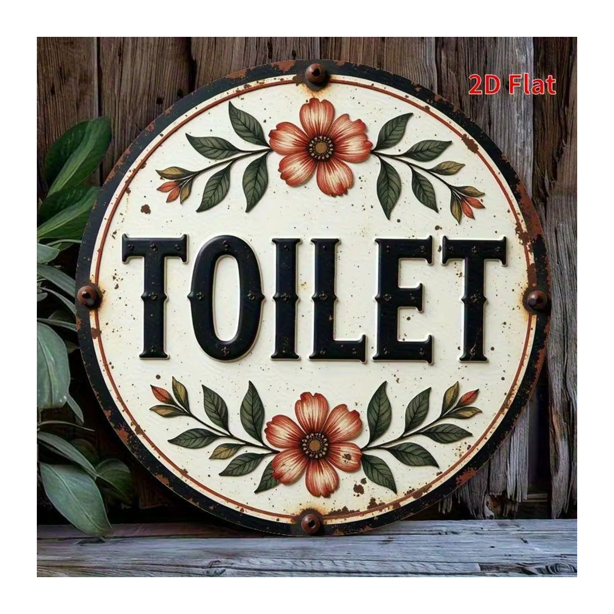 Rundes Holzschild Toilettenschild mit floralem Blumenmuster in Mehrfarbig, Durchmesser: 20,3 cm, hängende Wanddekoration im Vintage-Stil - Bild 2