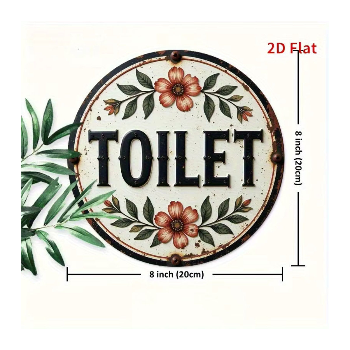 Rundes Holzschild Toilettenschild mit floralem Blumenmuster in Mehrfarbig, Durchmesser: 20,3 cm, hängende Wanddekoration im Vintage-Stil - Bild 5