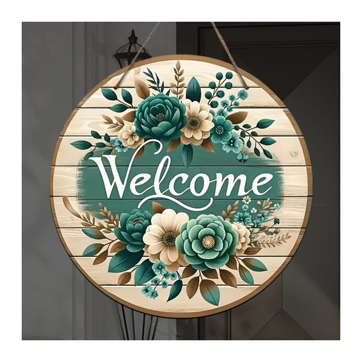 Rundes Holzschild von sjs mit floralem Bohemian-Design in Mehrfarbig zur hängenden Dekoration - Bild 1