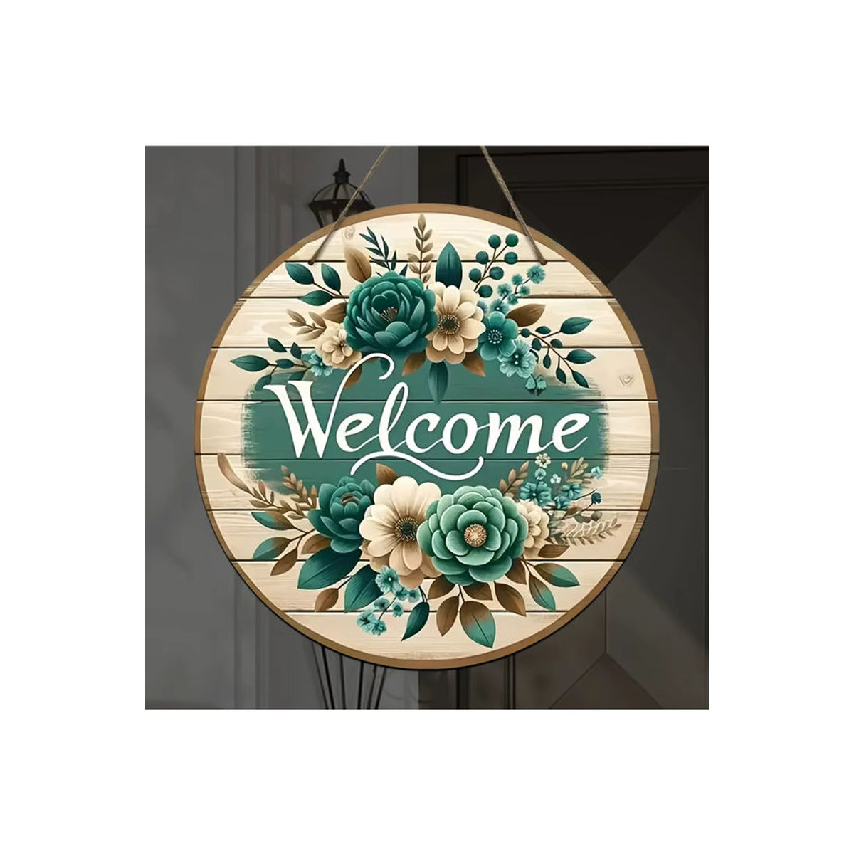 Rundes Holzschild von sjs mit floralem Bohemian-Design in Mehrfarbig zur hängenden Dekoration - Bild 2