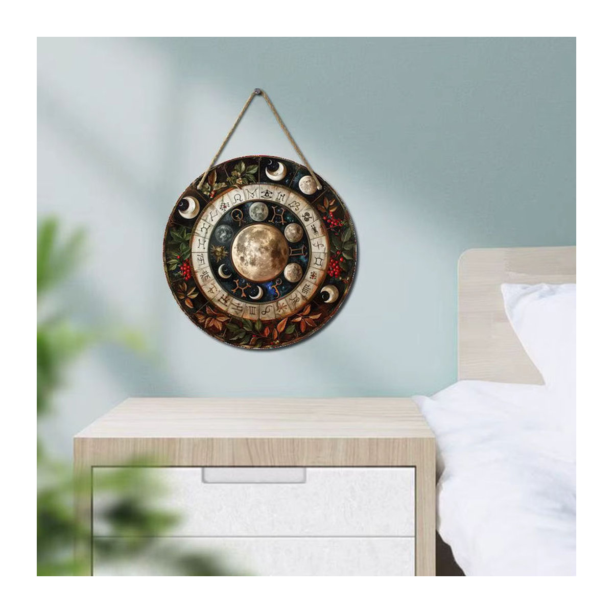 Rundes Holzschild von sjs mit Sonnen- und Mondmuster in Braun und Mehrfarbig für Bohemian Dekoration - Bild 2