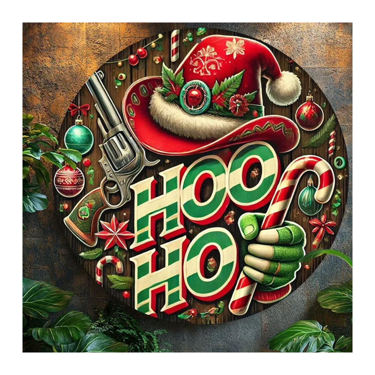 Rundes Kranzschild im Vintage-Stil von Potdemiel mit HO HO-Weihnachtsthema, Wanddekoration aus Metall in Mehrfarbig, Durchmesser: 20,32 cm - Bild 1