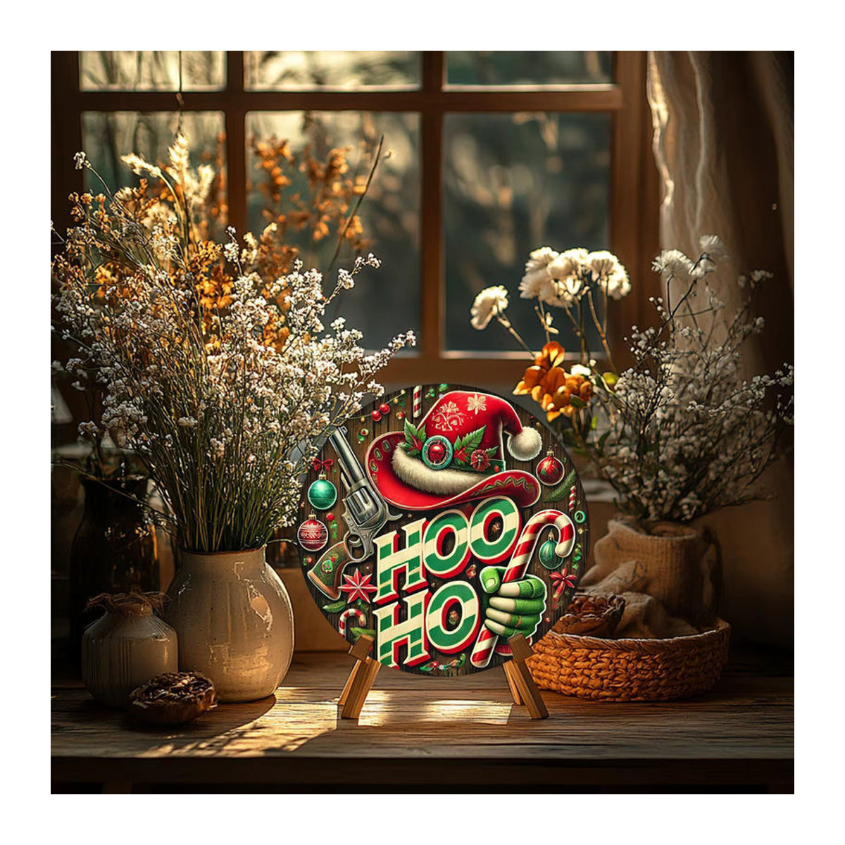 Rundes Kranzschild im Vintage-Stil von Potdemiel mit HO HO-Weihnachtsthema, Wanddekoration aus Metall in Mehrfarbig, Durchmesser: 20,32 cm - Bild 5