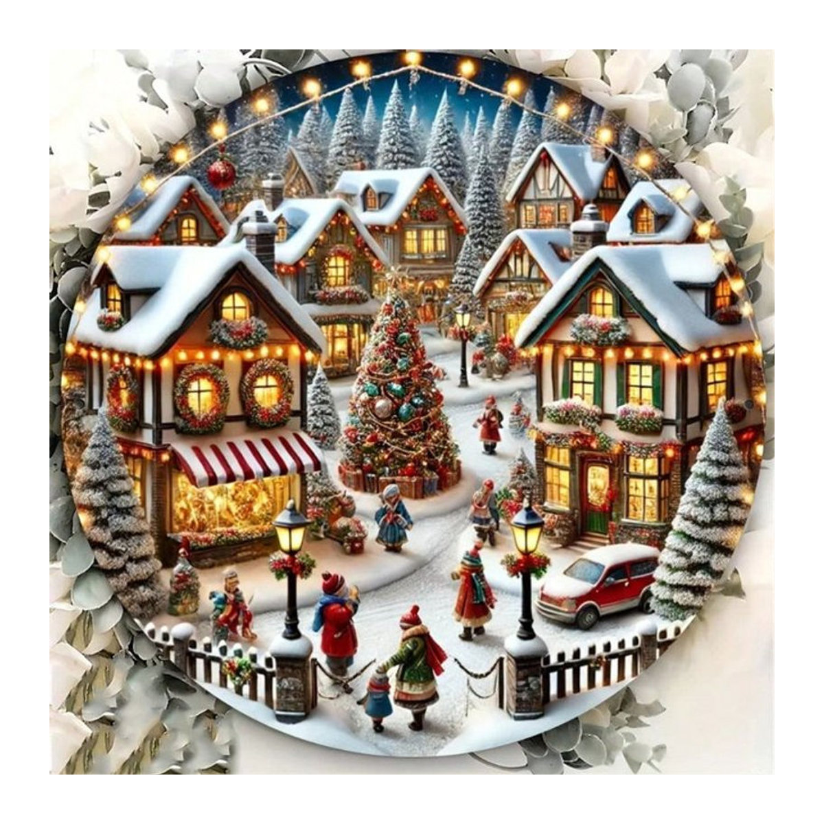 Rundes Metallschild Christmas Town als mehrfarbige Weihnachtsdekoration im Landhausstil für Garten und Zuhause - Bild 1
