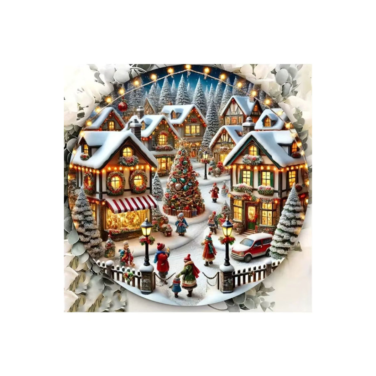 Rundes Metallschild Christmas Town als mehrfarbige Weihnachtsdekoration im Landhausstil für Garten und Zuhause - Bild 6