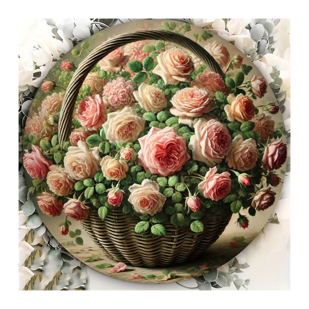 Rundes Metallschild mit floralem Rosenmuster in Rosa für die Wanddekoration, Durchmesser: 19,81 cm - Bild 1