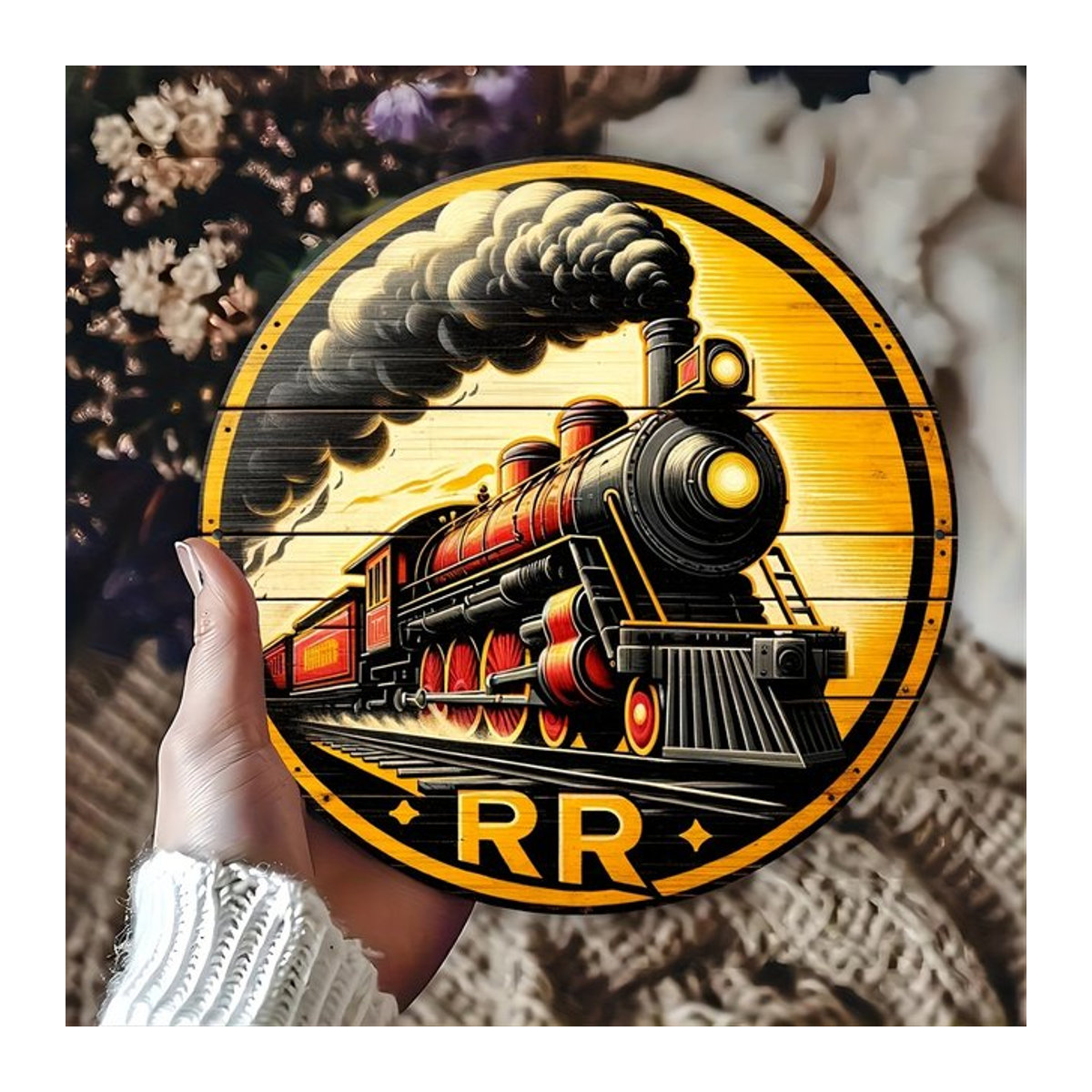 Rundes Metallschild Potdemiel im Vintage-Design mit RR-Kranz in Gelb, Durchmesser: 20,3 cm - Bild 1