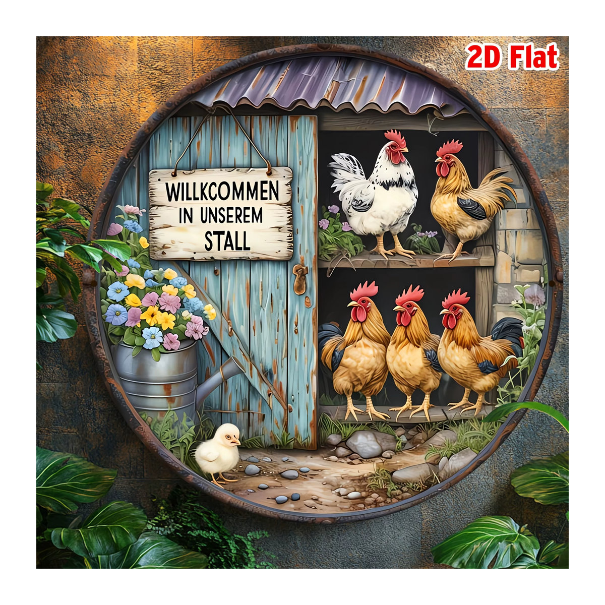 Rundes Vintage Aluminium-Hausschild Potdemiel mit lustigem deutschem Text, mehrfarbiges Metall-Wandschild für Garten und Männerhöhle - Bild 5