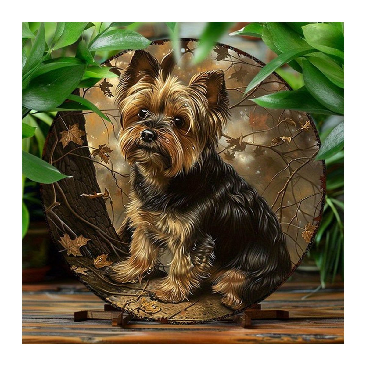Rundes Vintage Aluminiumschild mit Yorkshire-Terrier Hund von Potdemiel, mehrfarbig, Durchmesser: 20,3 cm - Bild 1