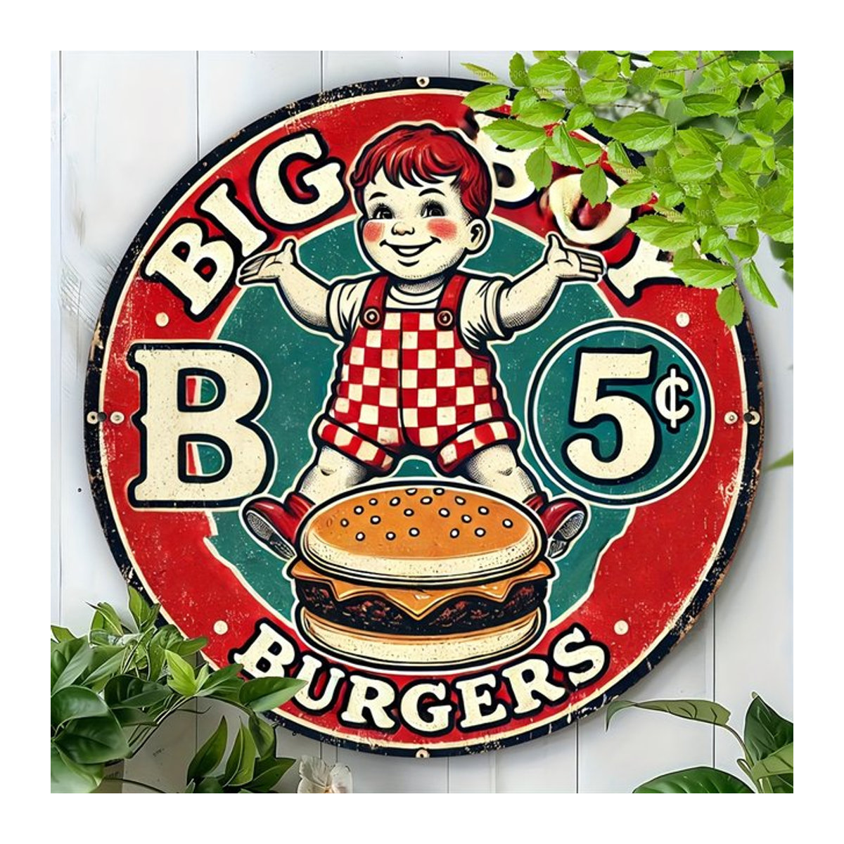 Rundes Vintage-Aluminiumschild von Potdemiel mit Big Boy und Burger-Design in Mehrfarbig für Wandmontage - Bild 1
