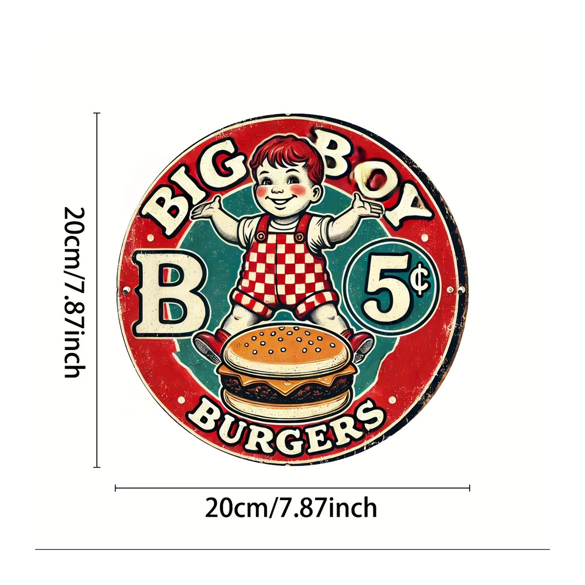 Rundes Vintage-Aluminiumschild von Potdemiel mit Big Boy und Burger-Design in Mehrfarbig für Wandmontage - Bild 2