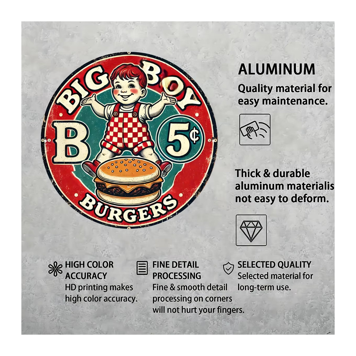 Rundes Vintage-Aluminiumschild von Potdemiel mit Big Boy und Burger-Design in Mehrfarbig für Wandmontage - Bild 3