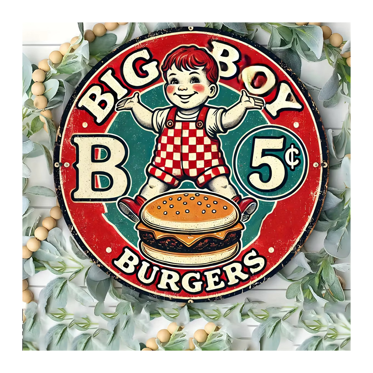 Rundes Vintage-Aluminiumschild von Potdemiel mit Big Boy und Burger-Design in Mehrfarbig für Wandmontage - Bild 4