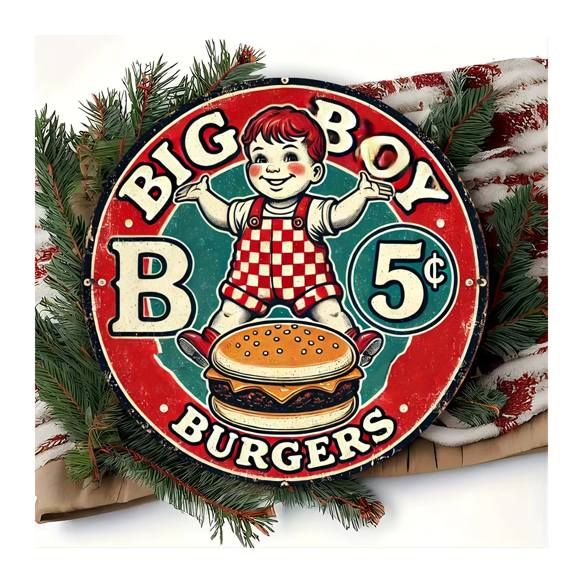 Rundes Vintage-Aluminiumschild von Potdemiel mit Big Boy und Burger-Design in Mehrfarbig für Wandmontage - Bild 5