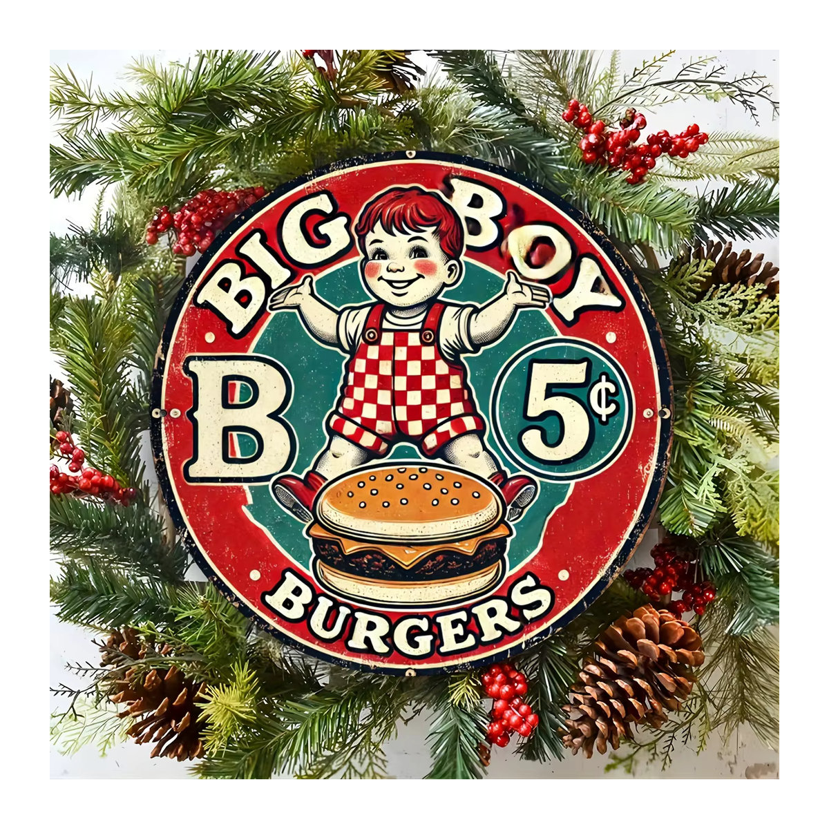 Rundes Vintage-Aluminiumschild von Potdemiel mit Big Boy und Burger-Design in Mehrfarbig für Wandmontage - Bild 6