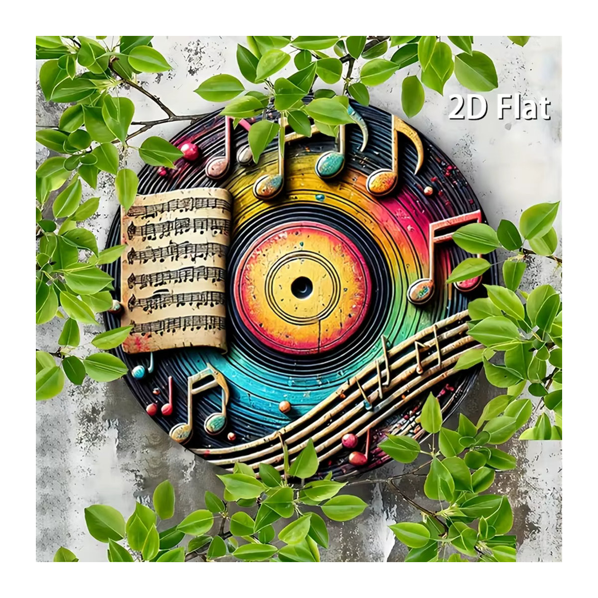 Rundes Vintage-Metallschild Potdemiel mit bunten Musiknoten und Schallplatten in mehrfarbigem Design - Bild 5