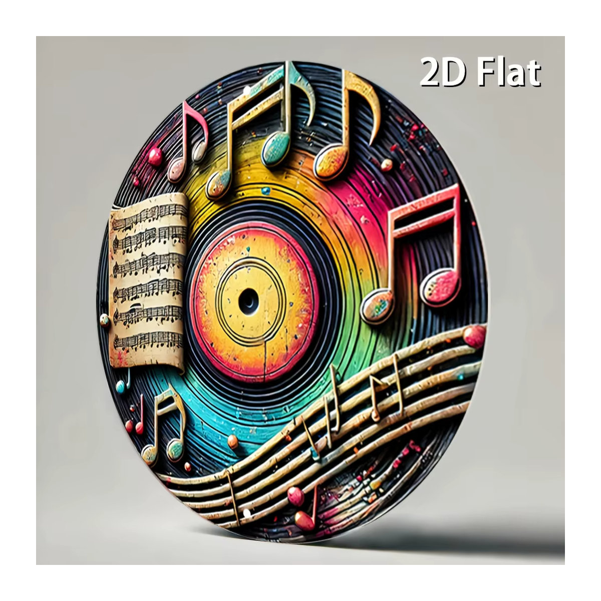 Rundes Vintage-Metallschild Potdemiel mit bunten Musiknoten und Schallplatten in mehrfarbigem Design - Bild 6