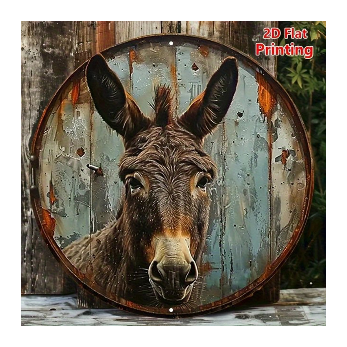 Rundes Vintage Metallschild Potdemiel mit Esel Motiv als rustikale Wanddekoration in Mehrfarbig - Bild 1