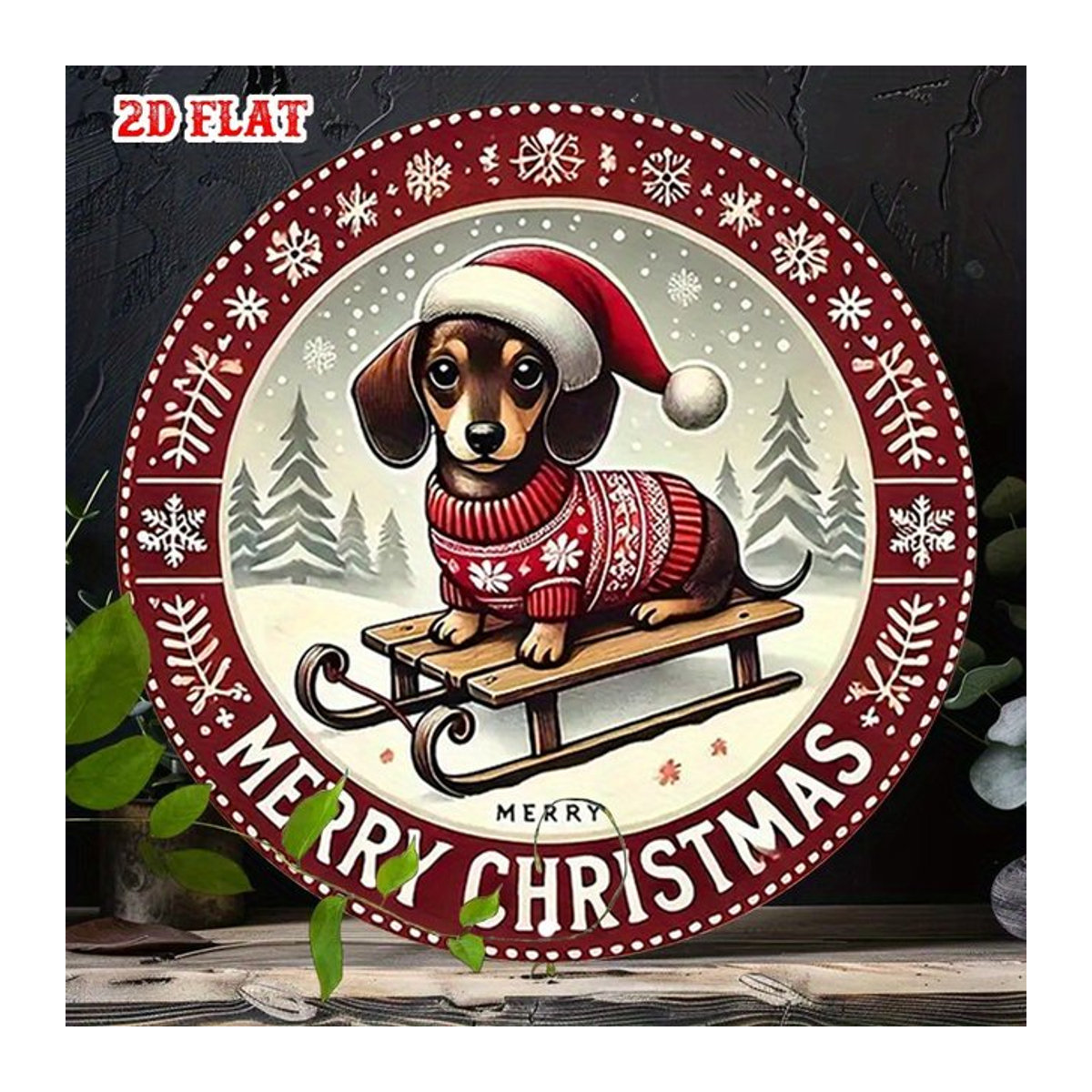 Rundes Weihnachtsschlitten-Wandschild aus Metall mit Weihnachtsmann und Pferd im Vintage-Design, Durchmesser: 20 cm, Mehrfarbig - Bild 1