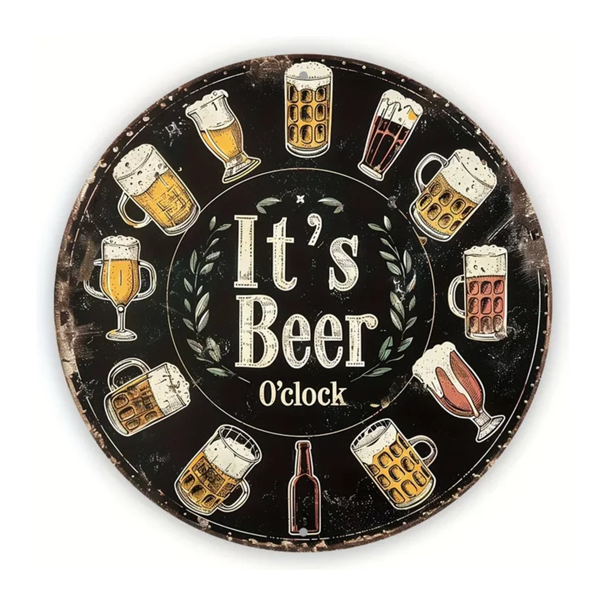 Rundschild CIFBUY It's Beer Time Vintage Design aus Metall in Schwarz Durchmesser: 20,32 cm - Bild 1