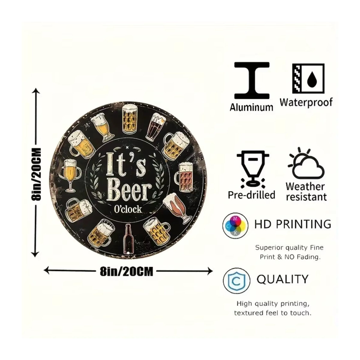 Rundschild CIFBUY It's Beer Time Vintage Design aus Metall in Schwarz Durchmesser: 20,32 cm - Bild 2