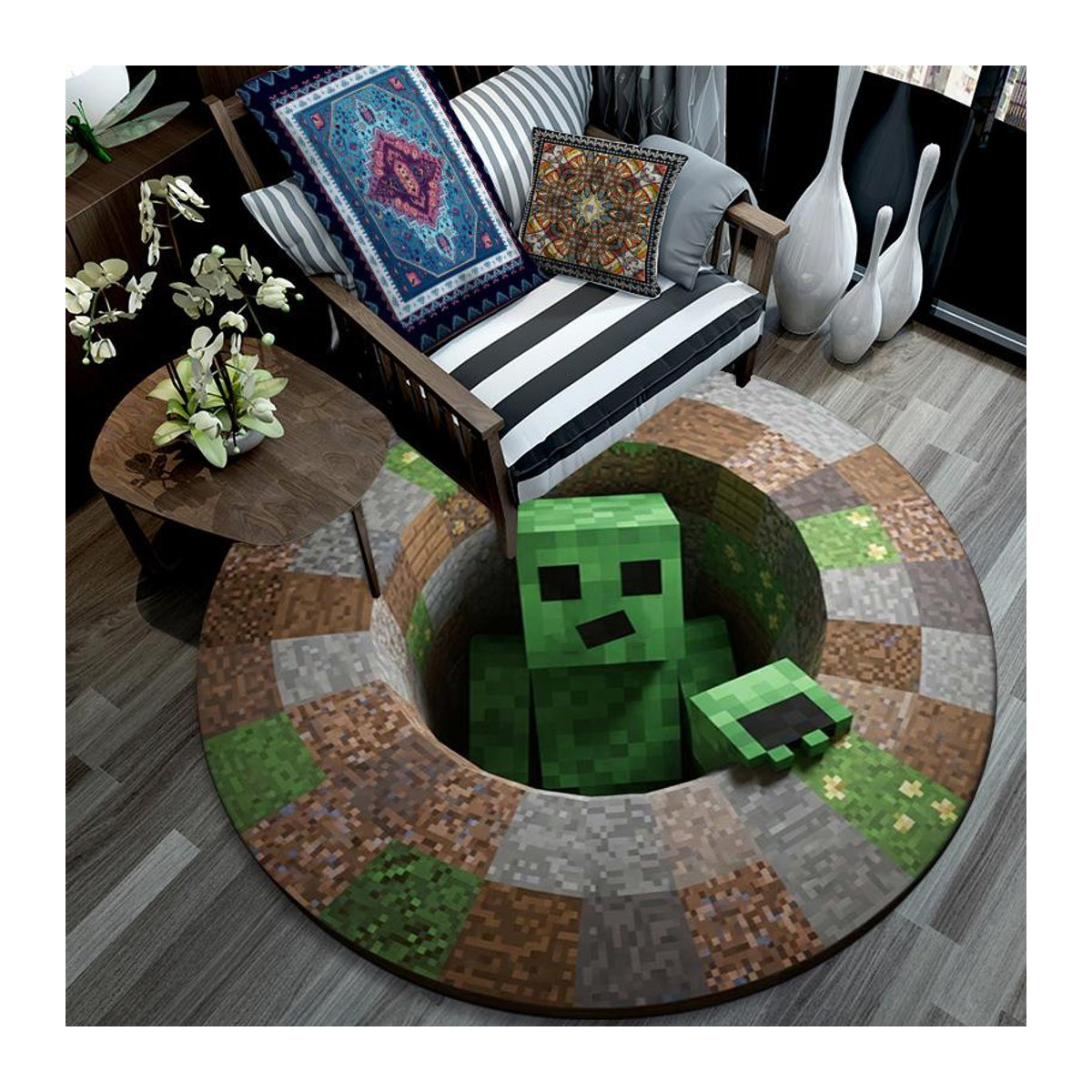 Rundteppich mit Cartoon-Druck von Tangguangwen in Mehrfarbig, rutschfeste Bodenmatte für Wohnzimmer, Schlafzimmer oder Spielzimmer, Durchmesser: 120 cm - Bild 5