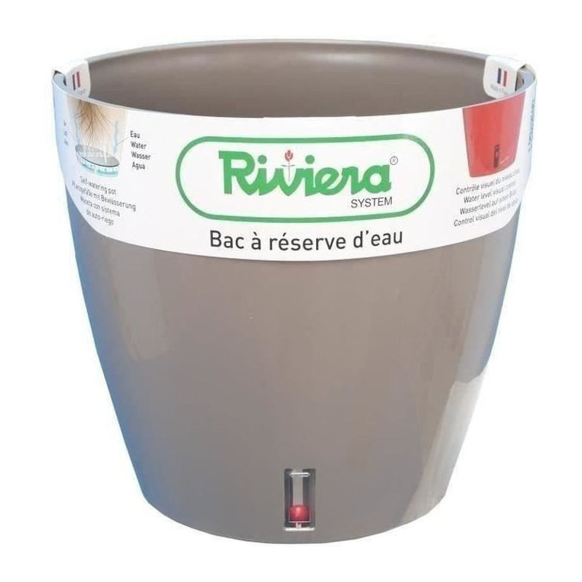 Rundtopf Eva von RIVIERA aus Kunststoff in Taupe mit Wasserreserve, Durchmesser: 46 cm, Höhe: 45 cm - Bild 1