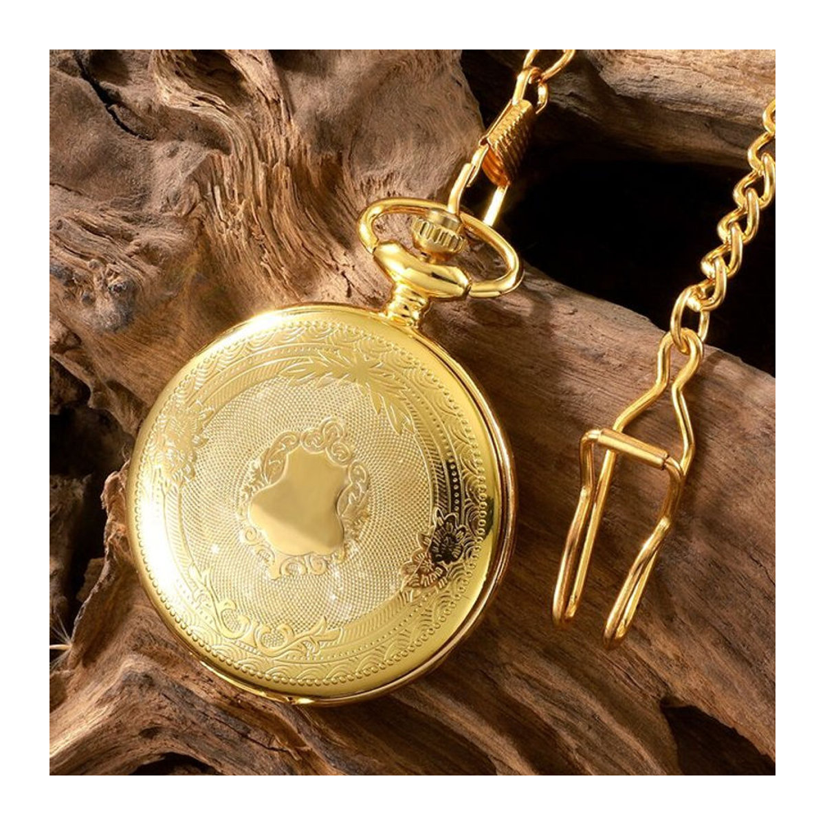 RUNERR Vintage Quarz-Taschenuhr im Steampunk-Design für Damen und Herren, Gold, Metall, Rund mit floralem Muster - Bild 1