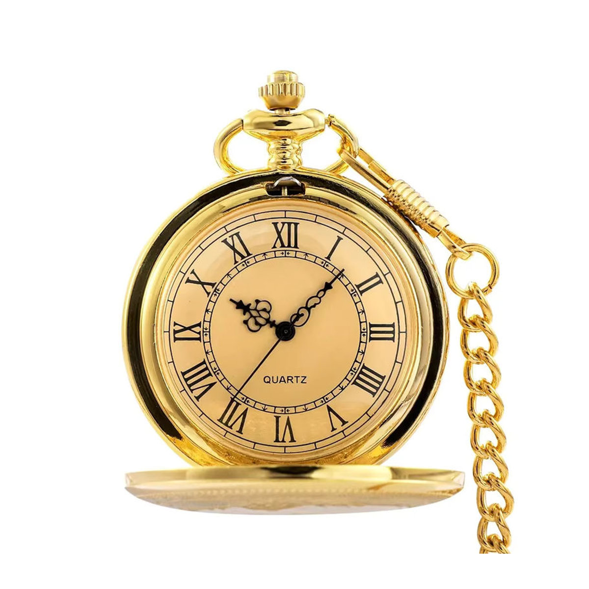 RUNERR Vintage Quarz-Taschenuhr im Steampunk-Design für Damen und Herren, Gold, Metall, Rund mit floralem Muster - Bild 2