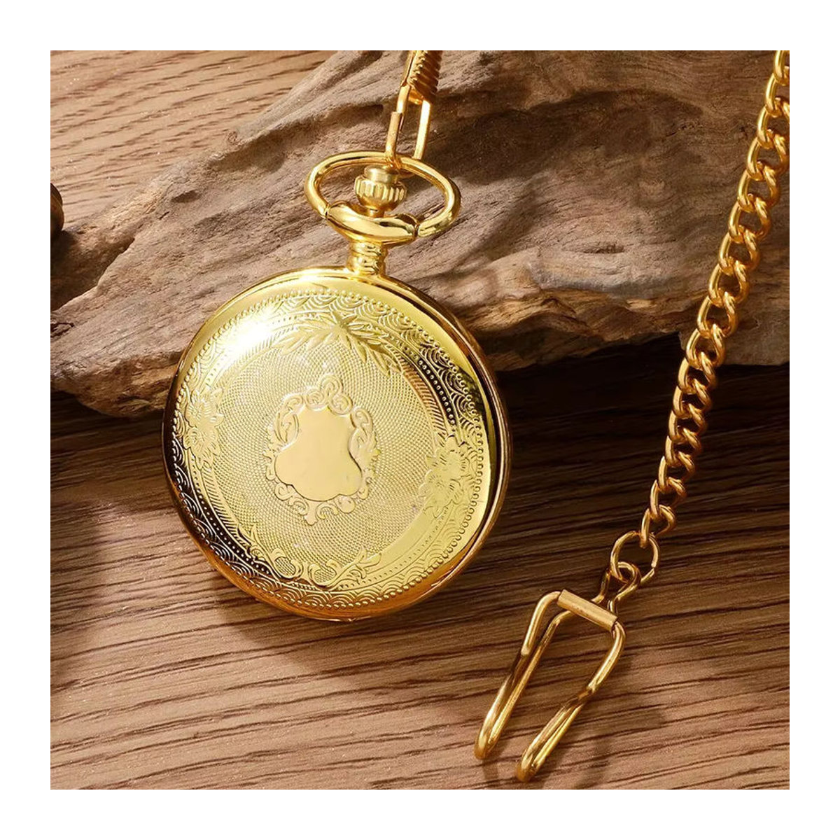 RUNERR Vintage Quarz-Taschenuhr im Steampunk-Design für Damen und Herren, Gold, Metall, Rund mit floralem Muster - Bild 4