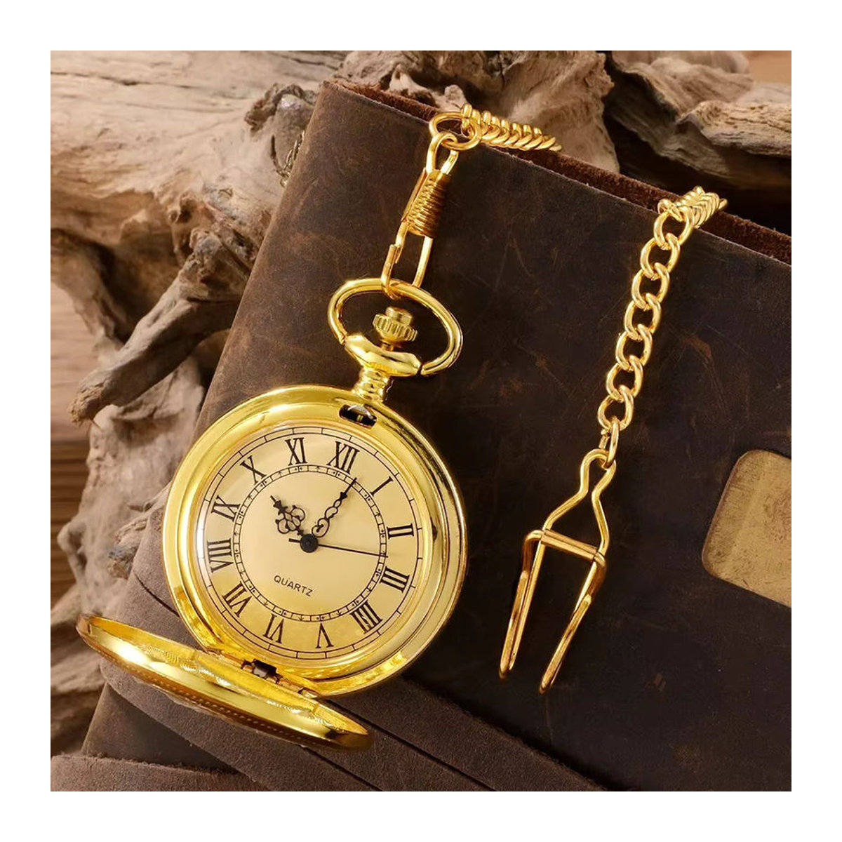 RUNERR Vintage Quarz-Taschenuhr im Steampunk-Design für Damen und Herren, Gold, Metall, Rund mit floralem Muster - Bild 5