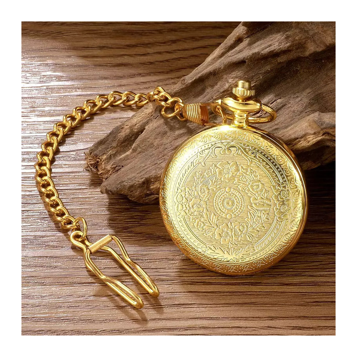 RUNERR Vintage Quarz-Taschenuhr im Steampunk-Design für Damen und Herren, Gold, Metall, Rund mit floralem Muster - Bild 6