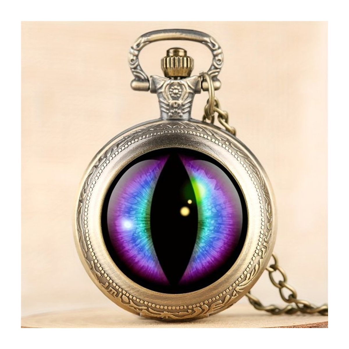 RUNERR Vintage Quarz Taschenuhr in Silber und Mehrfarbig mit abstraktem Design aus Metall - Bild 1