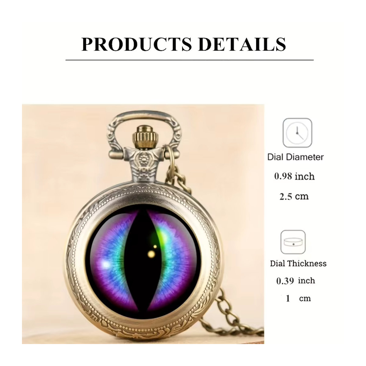 RUNERR Vintage Quarz Taschenuhr in Silber und Mehrfarbig mit abstraktem Design aus Metall - Bild 2