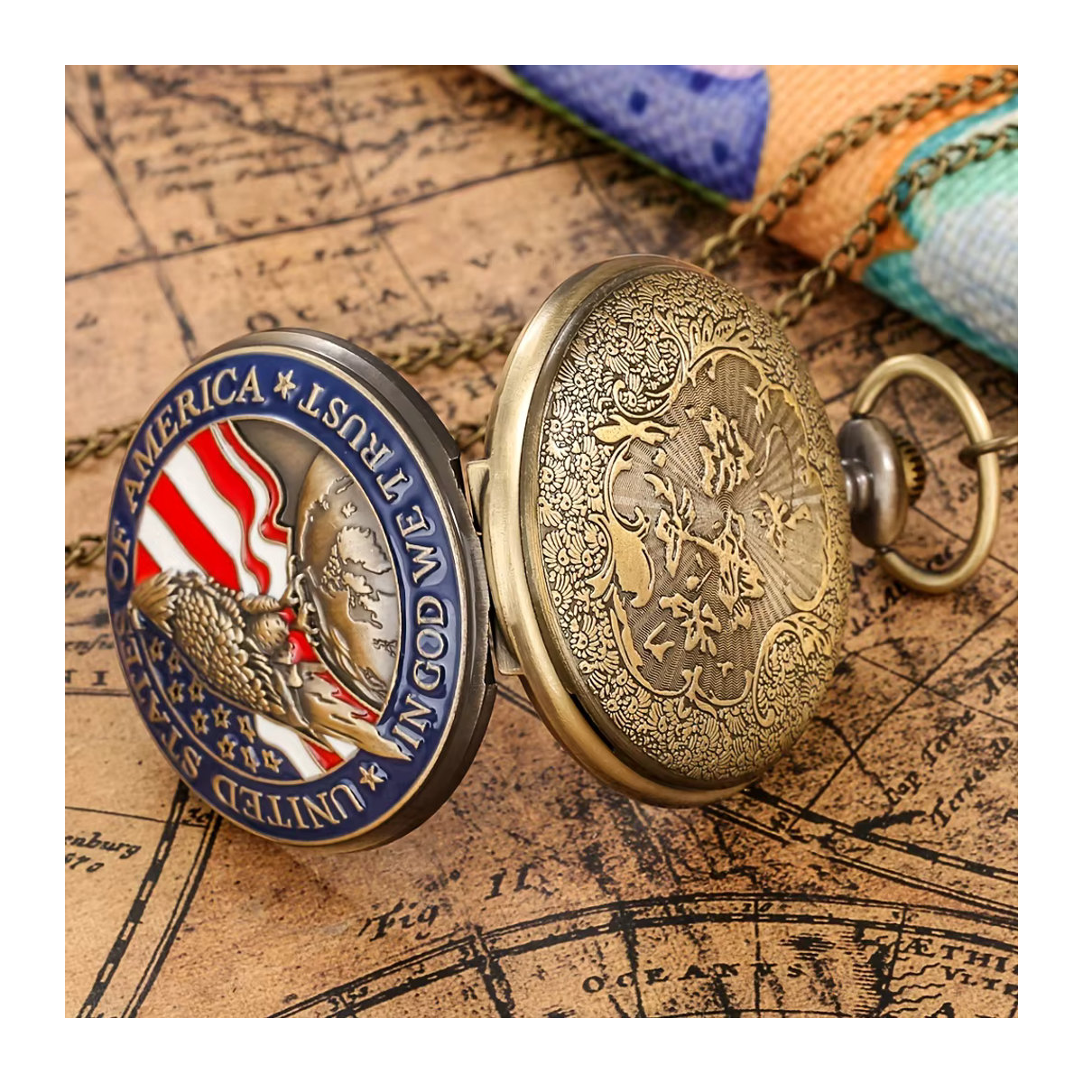 RUNERR Vintage Taschenuhr-Anhänger aus Metall in Gold und Mehrfarbig, runde geometrische Sammleruhr für Damen und Herren - Bild 3