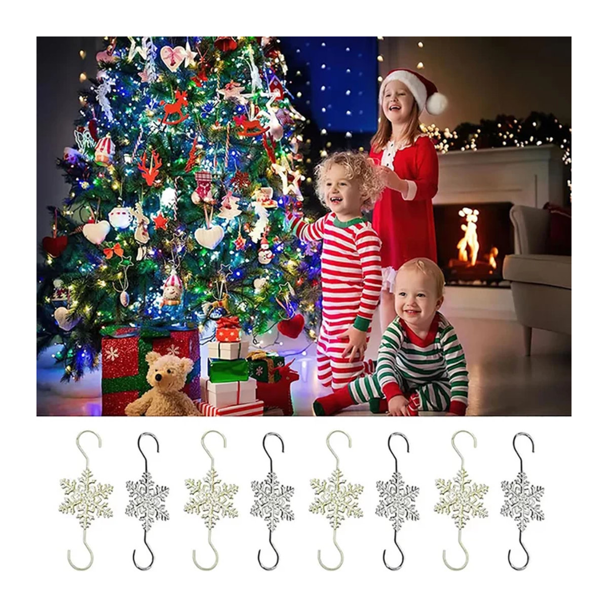 Runto 10er Set Schneeflocken Haken aus Metall in Silber für Weihnachtsbaum Ornamente und Weihnachtsdekoration - Bild 1