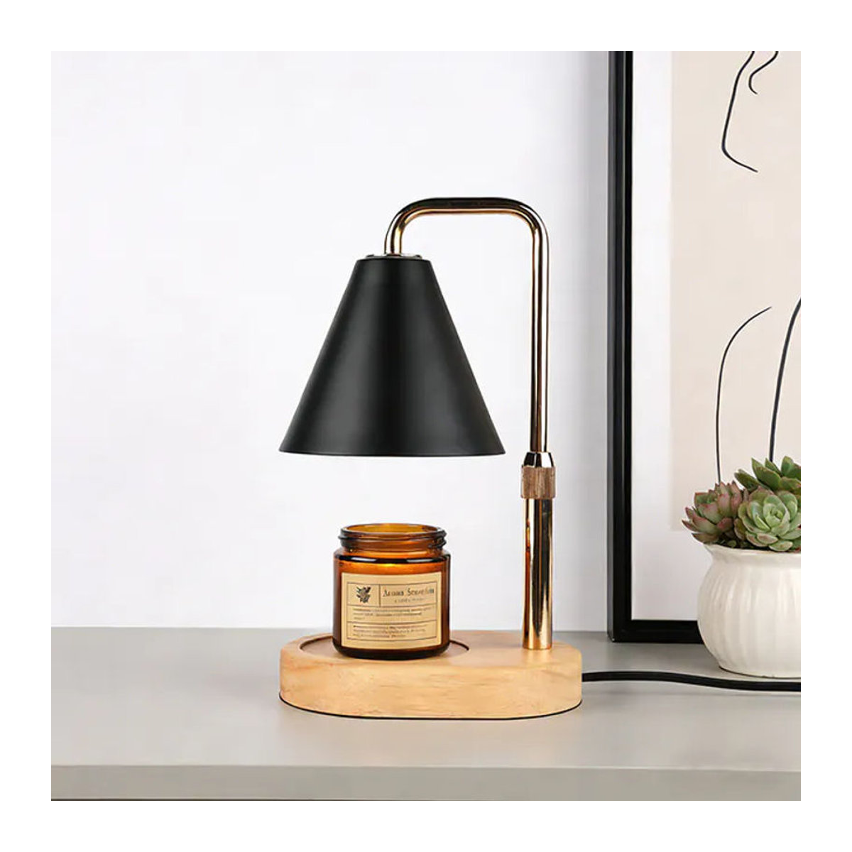 RUNTOIN Moderne Kerzenerwärmer-Lampe aus Holz in Schwarz, dimmbar und verstellbar als Tischlampe - Bild 1