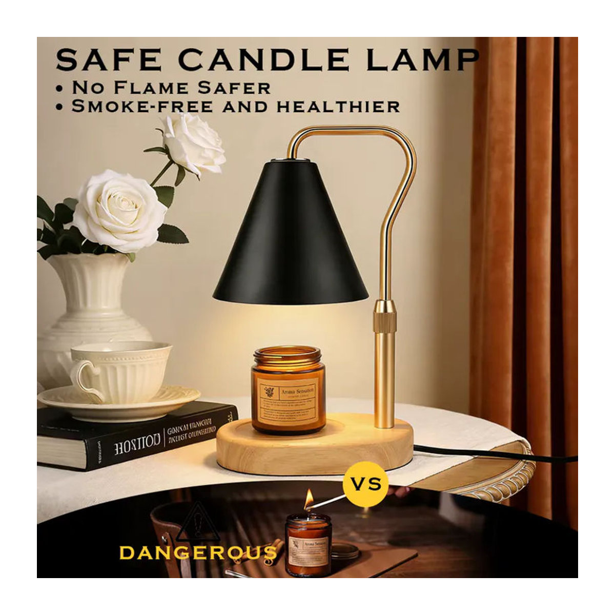 RUNTOIN Moderne Kerzenerwärmer-Lampe aus Holz in Schwarz, dimmbar und verstellbar als Tischlampe - Bild 2